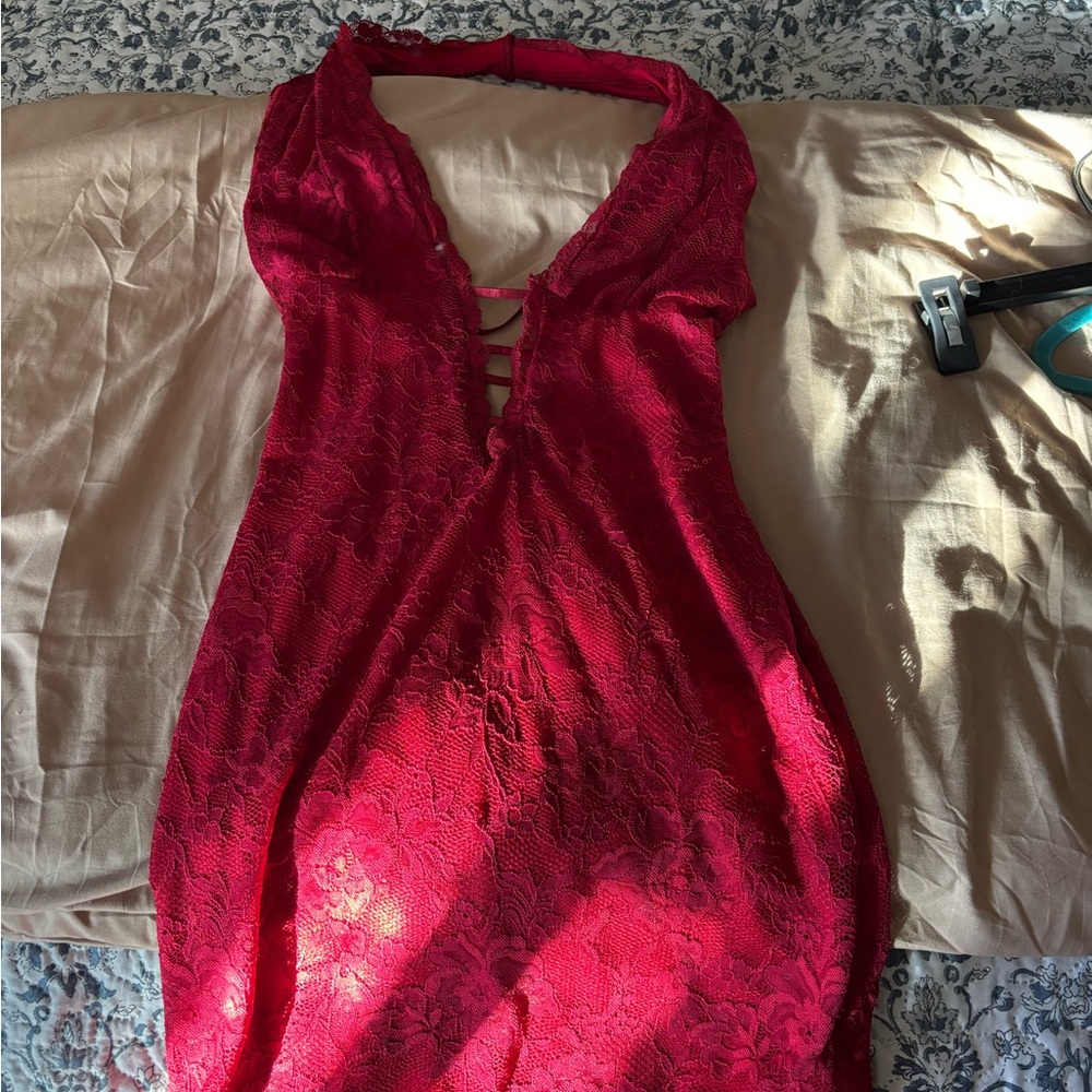 Amazon Red Lace Mini Dress